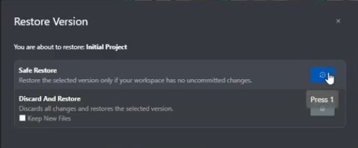 Selecting the Safe Restore option on the Restore Version dialog
